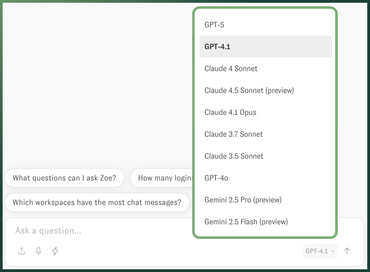 Zoë multi-model selector interface